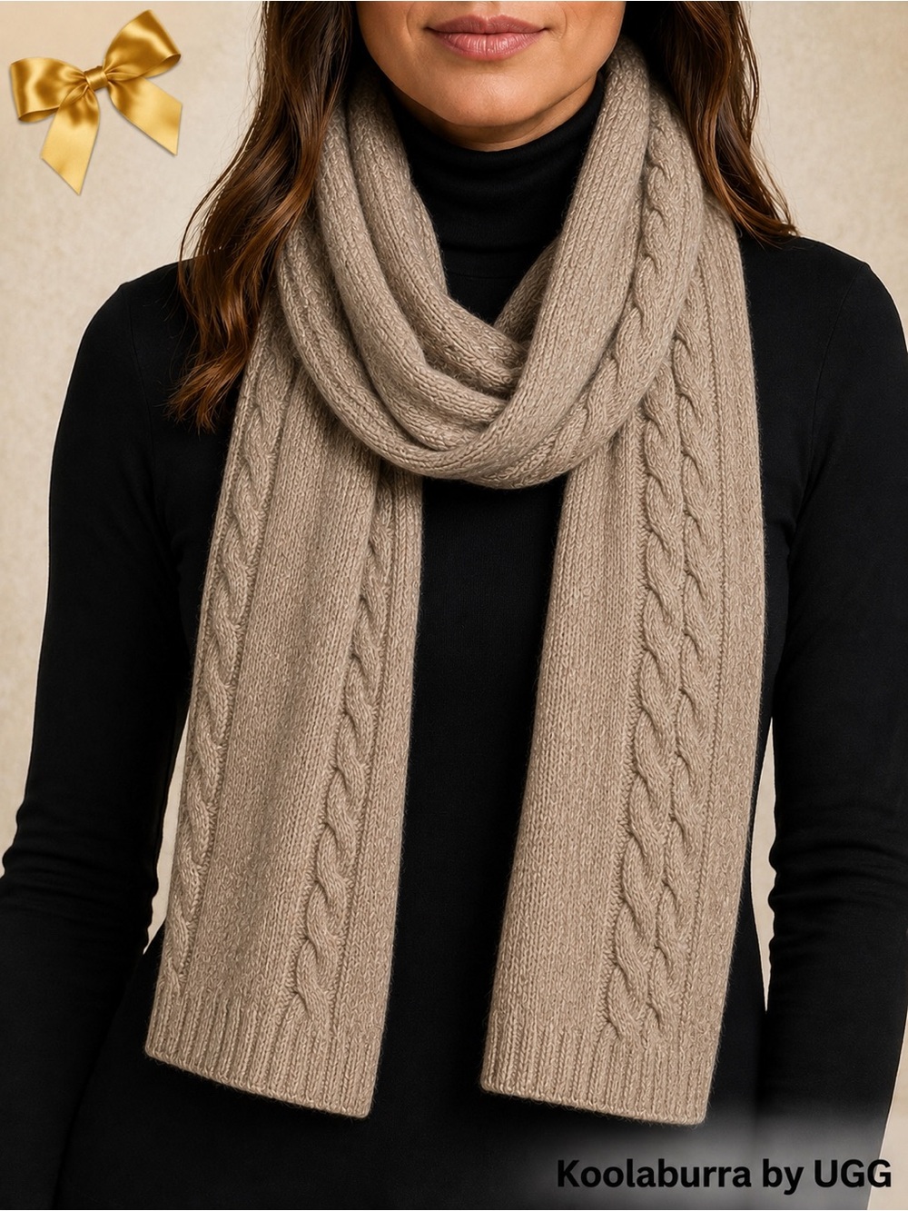UGG Koolaburra Cable Knit Scarf Oatmeal Tan OS NWT